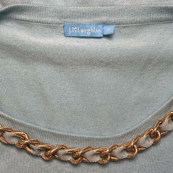 J. McLaughlin Pullover Sweater Top w/ Built-in Necklace Light Blue Womens Medium - Picture 3 of 5